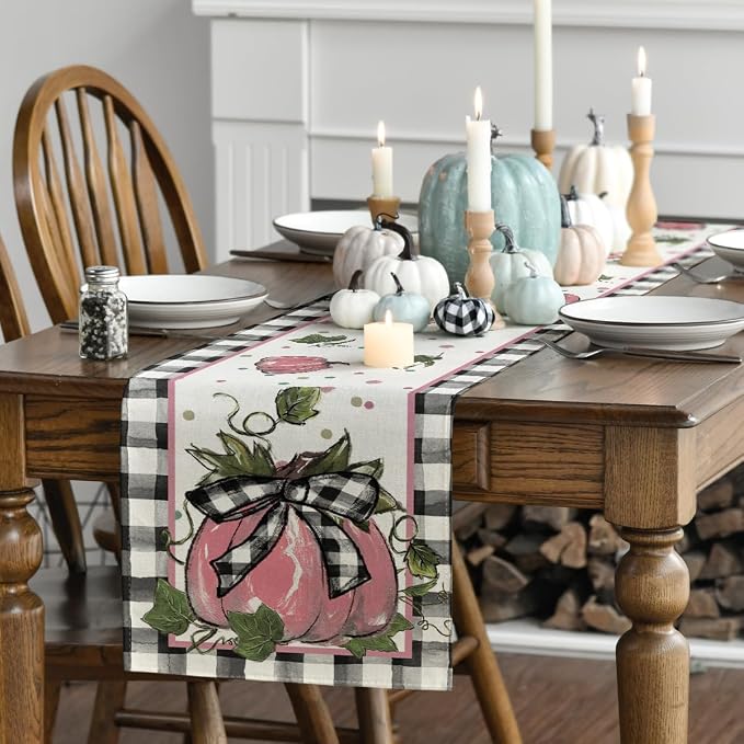 Artoid Mode 210 GSM Fall Table Runner 13x72 Inch Home Party Decor | Pink - Image 3