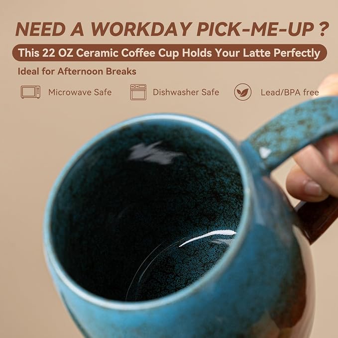 Handmade 22oz Ceramic Coffee Mug, Ergonomic Large Handle, Ideal Gift - Image 8