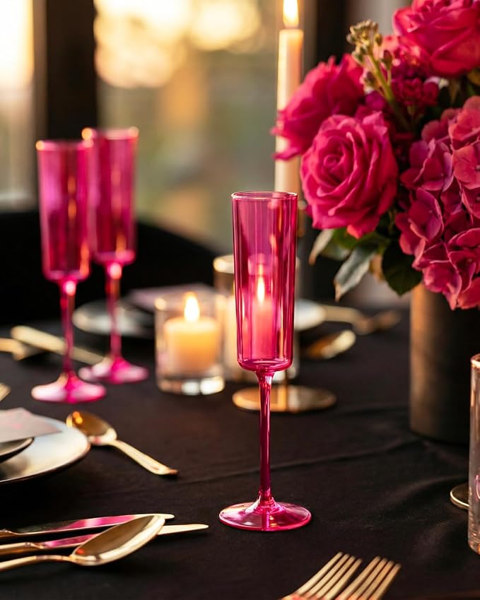 Ciaell 24 Pack Hot Pink Plastic Champagne Flutes - Image 9