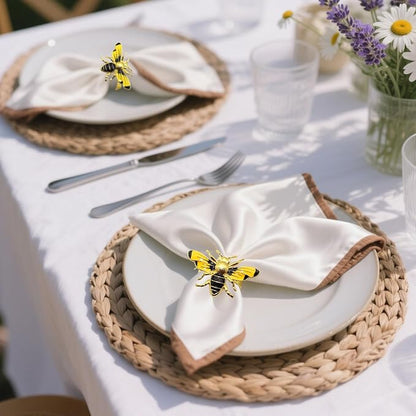 Bee Napkin Rings Set of 12 Glossy Yellow Honeybee Napkin Holders - Image 4