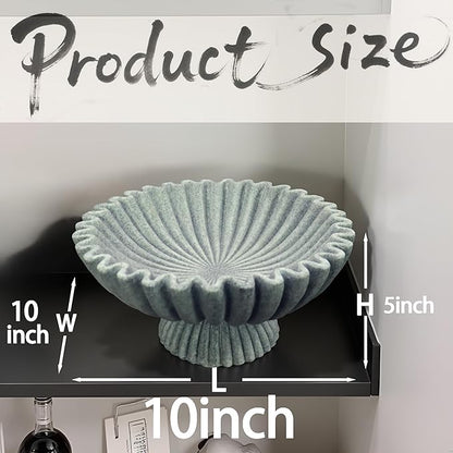 10" Large Decorative Bowl decor, Scalloped Bowls for Modern Home Decor,Ruffle Decor,Stylish Key Bowl for Entry Table,Decorative Fruit Bowl for Kitchen Counter,With base,Artificial Stone Marble Color