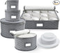 LotFancy China Storage Containers, Quilted 5-Piece Set Storage Box, Chinaware Dinnerware Dish Plate Mug Cup Storage Case, 48 Felt Protectors, Cardboard Dividers Included