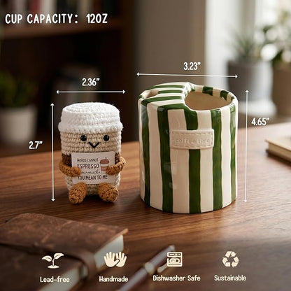 Coffee Lover Gift Set for Women Men, Ceramic Coffee Mug and Handmade Crochet - Image 6