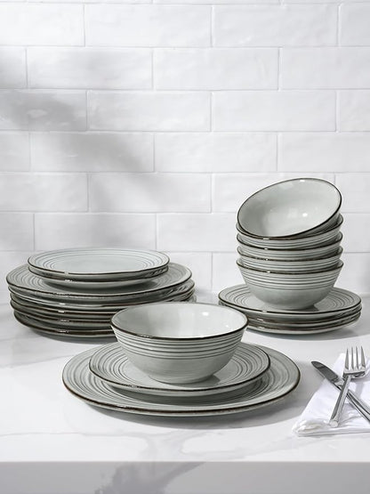 Famiware Plates and Bowls Sets 24-Piece Stoneware Dinnerware Sets, Dishes Set for 8, Hand-made Reactive Glaze Dish Set, Twilight Series, Ashy Blue