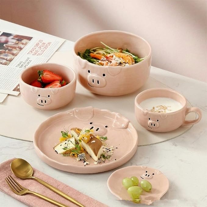 Nordic Style Creative Cute Pink Piglet Dishes, Home Breakfast Ceramic Matte - Image 6