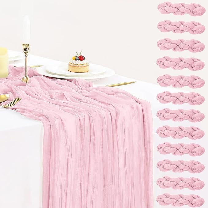12 Pack Light Pink Table Runner Cheesecloth, Summer Rustic Sheer Gauze Table by BlueTopCoLtd
