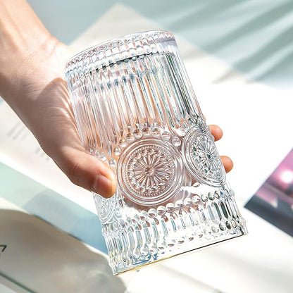 Kingrol Embossed Vintage Drinking Glasses Set of 6, 12 oz Textured Glass - Image 3