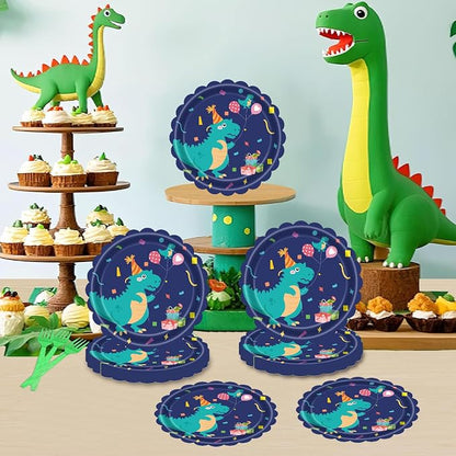 Dinosaur Birthday Paper Plates 7 Inch Scalloped Party Dessert Plates 50 Pcs - Image 4
