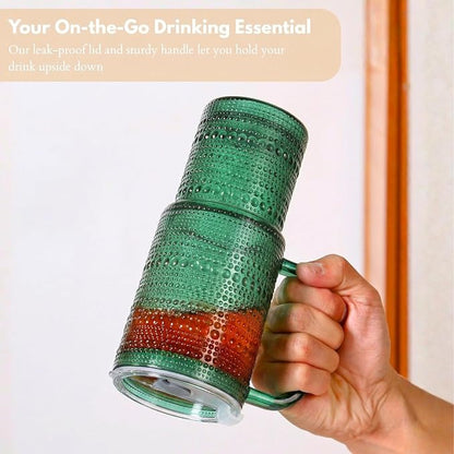 20 oz Green Glass Tumbler with Lid and Straw, Glass Iced Coffee Cups, - Image 5
