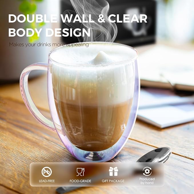 Double Wall Glass Coffee Mugs Set of 2, 12 Oz Coffee Mugs - Image 5