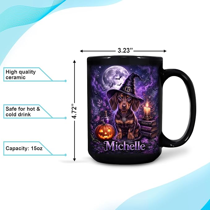 Hyturtle Personalized Halloween Dachshund Mug, Custom Name Gift - Image 4