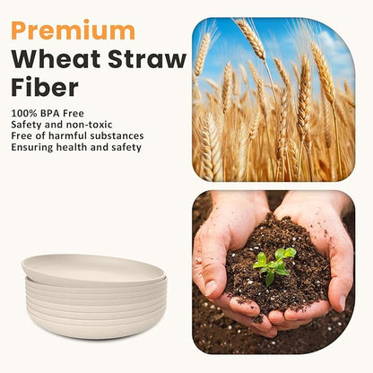 Homienly Wheat Straw Dinner Plates Set of 8, Unbreakable, Dishwasher & Microwave Safe, Modern Style, 9 inch, Beige
