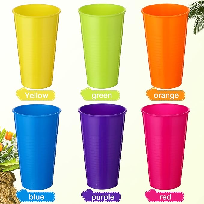 Suclain Set of 36 Colorful Reusable Plastic Cups 14 oz Kids Unbreakable - Image 5