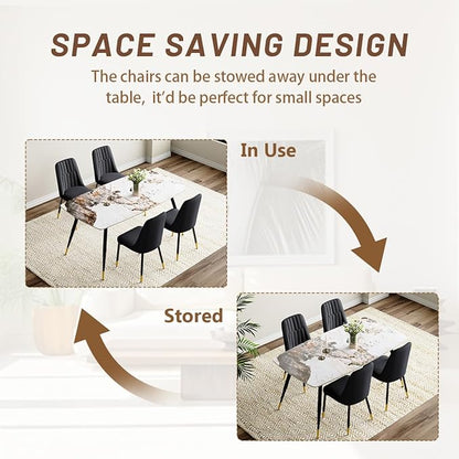 Table and Chairs Set of 4, Dining Room Table Set for 4, Sintered Stone Kitchen Table Top and Modern Chairs Set of 4 for Kitchen Dining Room