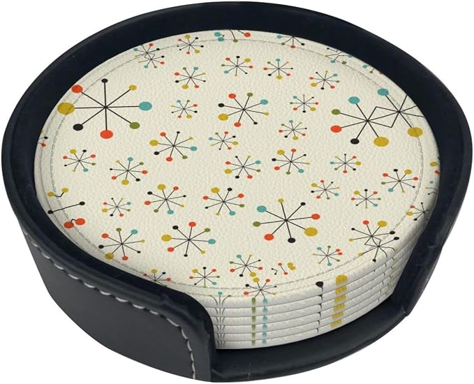 Mid Century Retro Coasters for Drinks Round Leather Coaster by Unknown