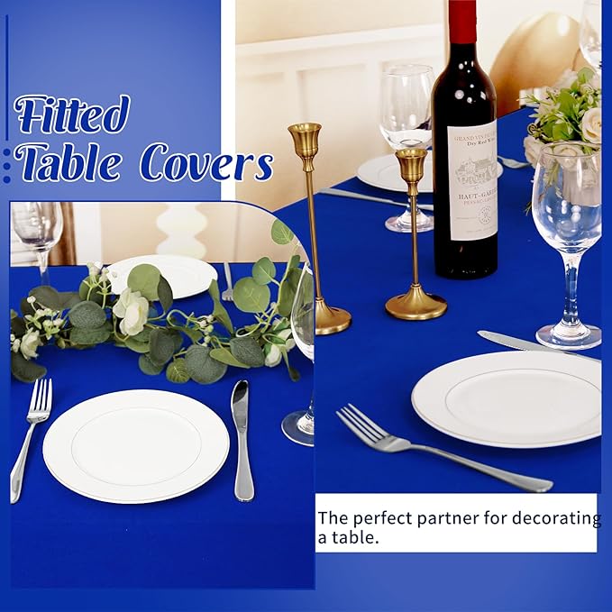 HAISIWLKJ 3 Pack Table Cloth 6ft Royal Blue Tablecloths for Rectangle Folding Table Spandex Fitted Stretch Wrinkle Resistant Washable Tablecover Protector for Party, Wedding, Banquet, Festival