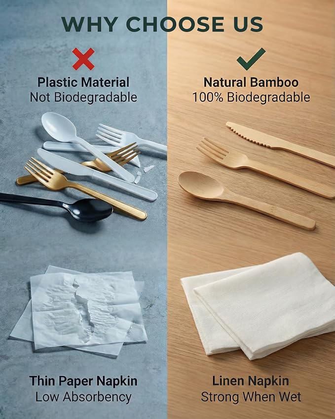 Pre Rolled Bamboo Silverware Set - Image 3