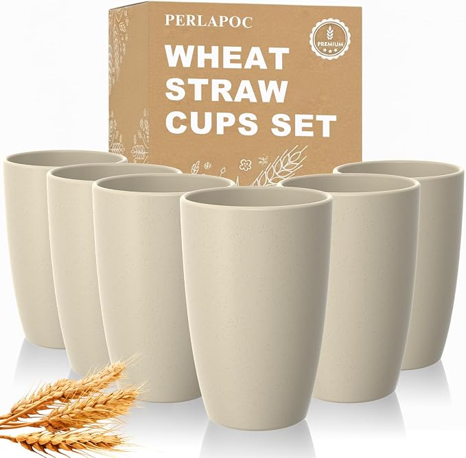 Wheat Straw Unbreakable Cups, Large Cups 20 OZ Set of 6, Alternative to Plastic by Perlapoc