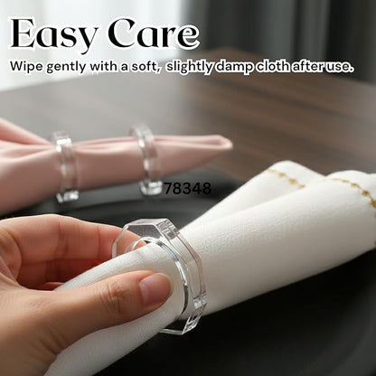 ALPHA Living HOME Acrylic Napkin Rings Set of 12 - Crystal Decorative Serviette Holders Ideal Décor for Weddings, Family Gatherings, Formal Dinners, Banquets & Everyday Dining (Transparent)