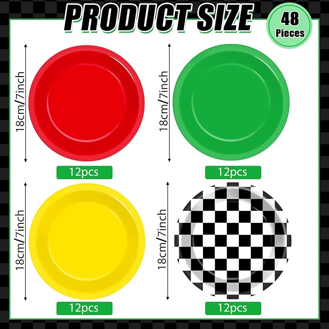 48Pcs Race Car Party Decorations Supplies Red Green Yellow Dinnerware - Image 2