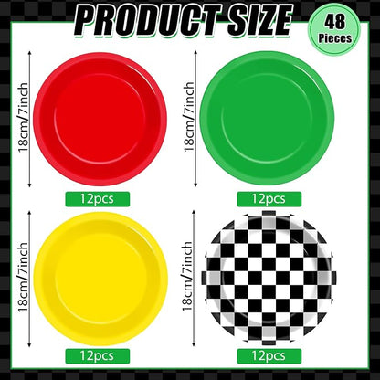 48Pcs Race Car Party Decorations Supplies Red Green Yellow Dinnerware - Image 2
