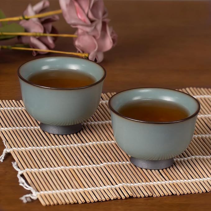 KAMMAK Japanese Tea Cups, 4 Oz Small Handmade Ceramic Teacups, Loose Leaf and - Image 3