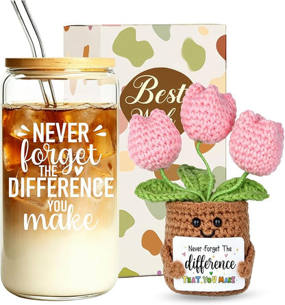 MUJUZE Cute Glass Cups with Lids and Straws, Glass Cup Gift Set by MUJUZE