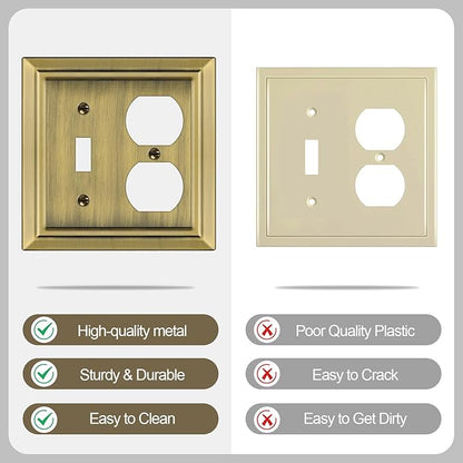 Metal Wall Plate for Electrical Outlets, Decorative Antique Brass Switch Plates Outlet Cover, Light Switch Cover Plate, 2-Gang Wall Plates (Toggle/Duplex, 2 Pack)