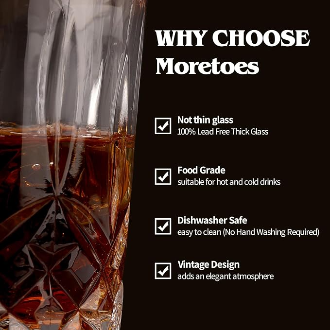 Moretoes Crystal Whisky Drinking Glasses Set of 12, Glass Cups | Mixed - Image 5