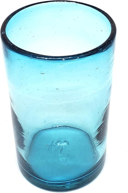 Solid Aqua Blue 14 oz Drinking Glasses, Recycled Glass, Toxin-Free - Image 4