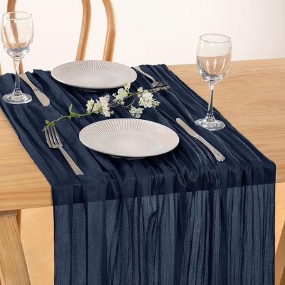 2 Pack Navy Blue Cheesecloth Table Runner 10ft Rustic Outdoor Decor | - Image 3