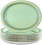 50Pcs Sage Green Oval Paper Plates 10" x 12" Large Disposable Sage Green and Gold Party Supplies Dessert Paper Plates Gold Dot Light Green Platter for Baby Shower Birthday Wedding Party Decorations
