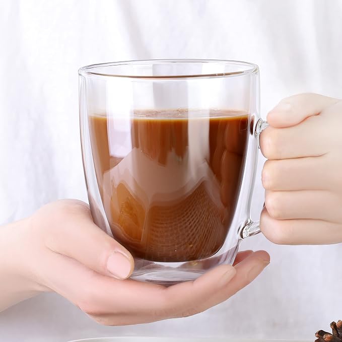 CNGLASS Large Double Wall Glass Coffee Mug 17 oz, Insulated Glass Coffee Cups - Image 3