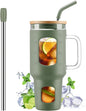 WINSA Glass Tumbler with Straw and Lid, 40 oz, Olive | Iced Coffee Cup with by WINSA
