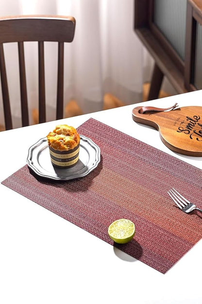 LEXMORE PlaceMats Set of 12 Vinyl/Plastic Woven Place Mats for Kitchen Table Indoor/Outdoor Washable PlaceMat Wipeable Dining Table Mats(Pomegranate Parade)