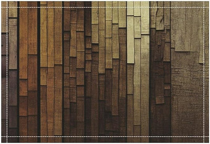 Retro Plank Placemat Set, Rural Old Shabby Brown Beige Farmhouse Barn Wooden Board Pattern Home Decor Linen Table Mats for Dining Room Kitchen Party (17x12in) x4P
