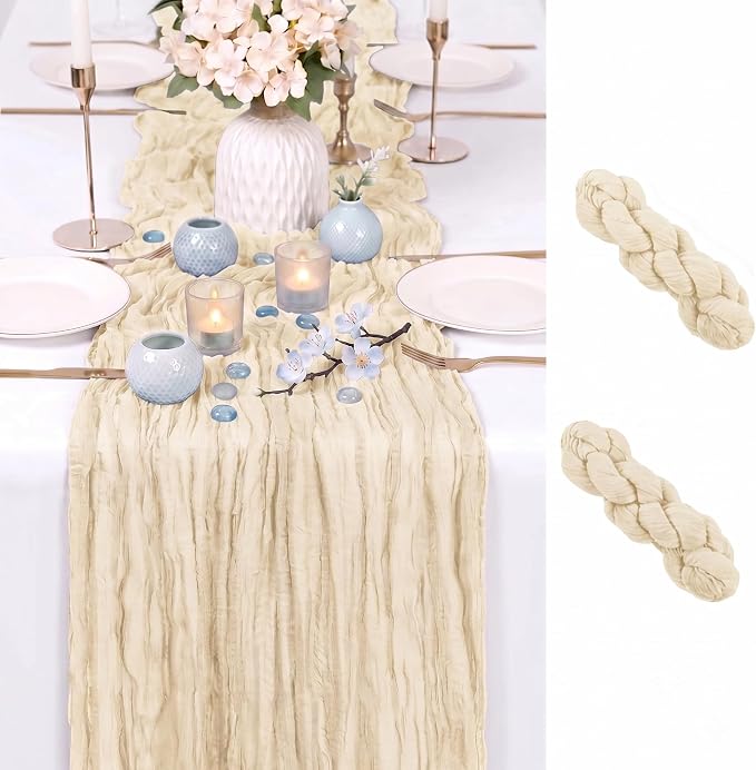 2 Pack Ivory Cheesecloth Table Runner 17x108 Inch Boho Rustic Semi Sheer Gauze by Unknown