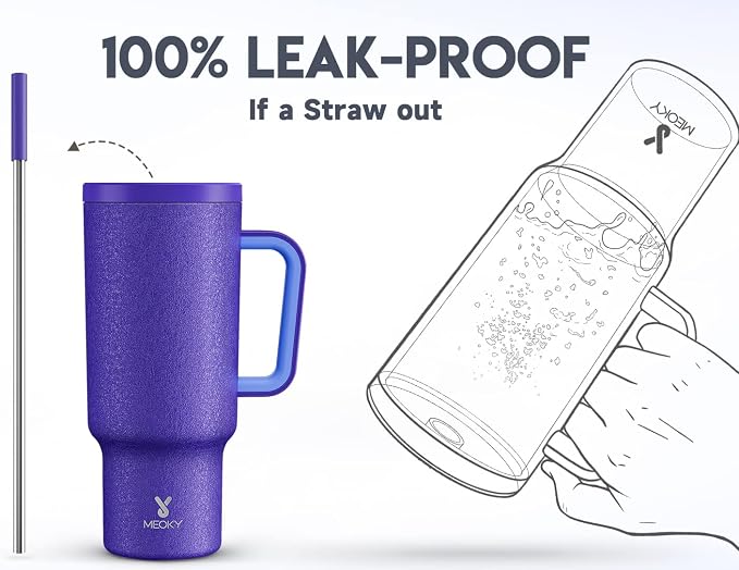 Meoky 40oz Tumbler with Handle, Leak-proof Lid and Straw, Insulated Coffee Mug - Image 3