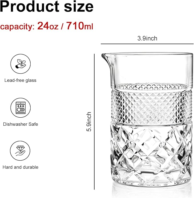 Cocktail Mixing Glass Bartender | 24oz Crystal Bar Stirring Glass | Old - Image 2