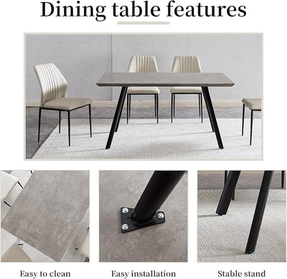 ZckyCine Modern 5-Piece Kitchen Table Set Rectangular Wood Dining Table with 4 Upholstered Leather Chairs (46.5" Table + 4 White Chairs)