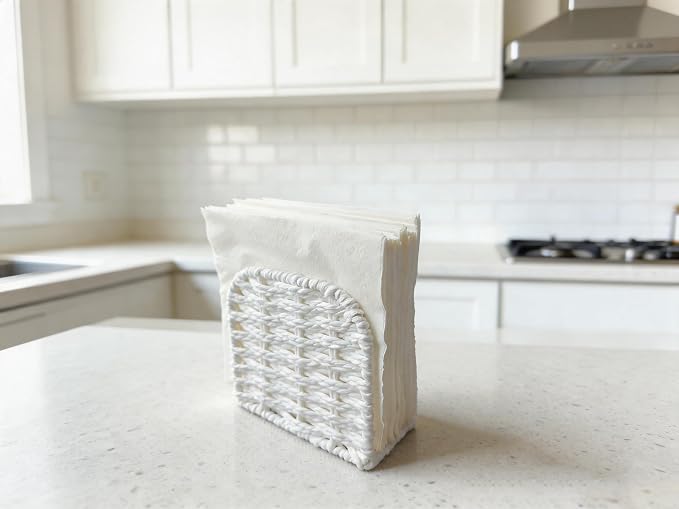 Napkin Holder Freestanding, Paper Cord Handwoven, Tabletop Dispenser, Farmhouse - Image 3
