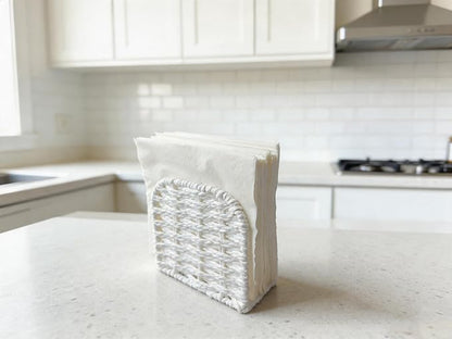 Napkin Holder Freestanding, Paper Cord Handwoven, Tabletop Dispenser, Farmhouse - Image 3