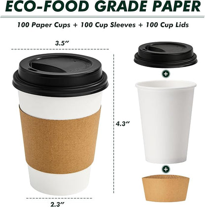 12 oz Disposable Paper Coffee Cups, 50 Pack | Leak-Proof, - Image 2