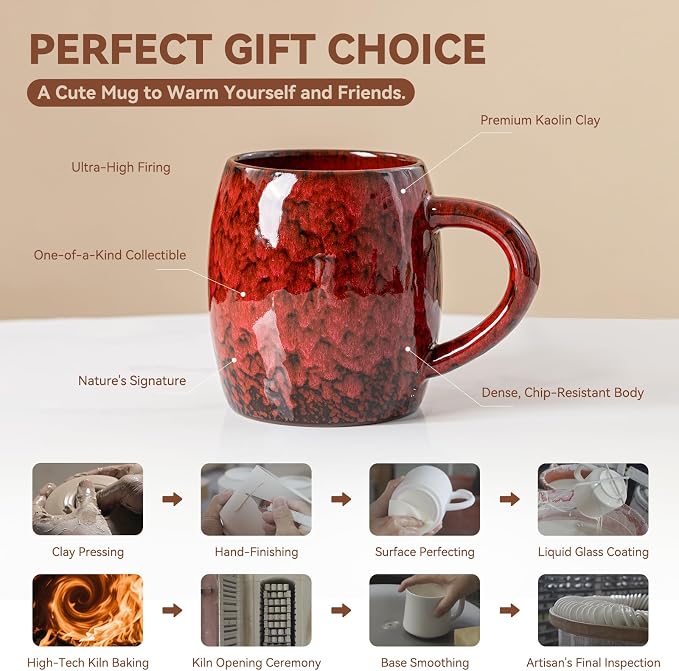 Crimson Magma Ceramic Coffee Mug - 21 oz Large Coffee Cup - Image 4