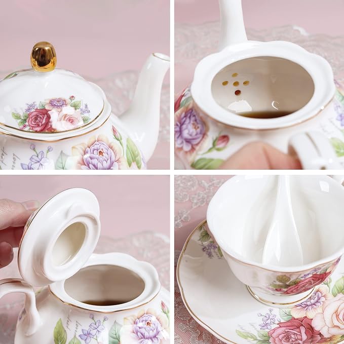 fanquare European Porcelain Coffee Set, Bone China Tea Set, Vintage Floral - Image 2