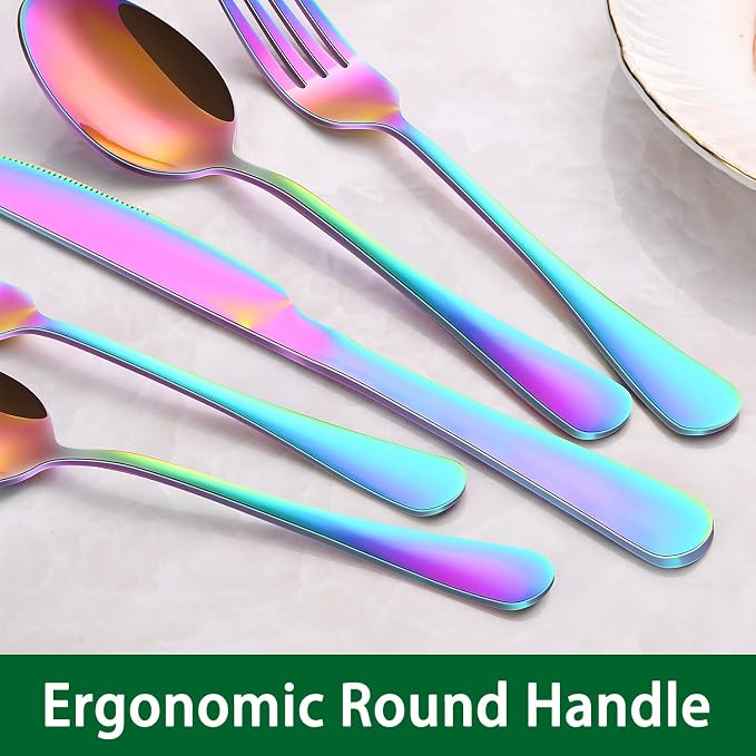 Colorful Rainbow 30 Pieces Silverware Sets Service - Image 3