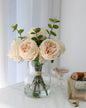 Lifelike Artificial Champagne Roses in Vase - Eternal Table Centerpiece for Dining Room & Kitchen Decor - Faux Flower Arrangement with Realistic Petals