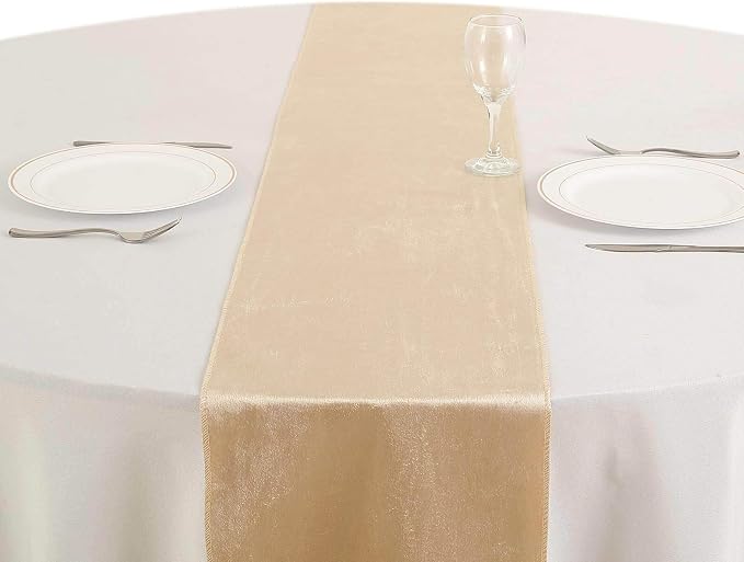 10 pcs 12x108-Inch Champagne Premium Velvet Table Runners Wedding Reception - Image 2