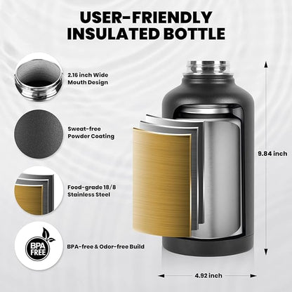 RAYMYLO Insulated Water Bottle 64 oz, Triple Wall Vacuum Stainless Steel | - Image 5