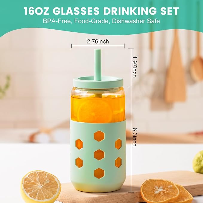 Mrsdry 16 oz Glass Cups with Lids and Straws - Image 3